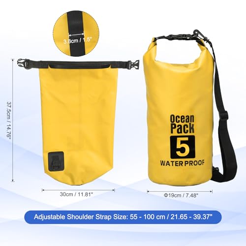 Waterproof Dry Bag, 5L Fit for Women Men Water Proof Bags Lightweight Dry Storage Floating Backpack with Whistle for Travel Backpacking Boating Kayaking Camping (Yellow) - color: Yellow, size: 5L