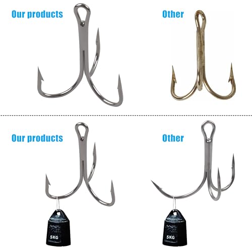 AGOOL Classic Treble Hooks -10/20pcs Saltwater Treble Hooks Silver Triple Barbed Fish Hook for Catfish Bass Trout Freshwater Saltwater Size 4/0-10/0 - size: 10/0-20pcs