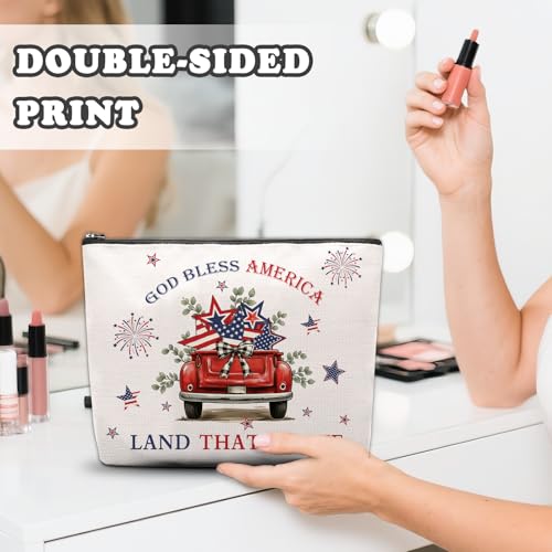 Patriotic Makeup Bag, American Gifts For Women, American 250th Anniversary Makeup Pouch, Travel Toiletry Bag With Zipper, Red Truck Bag For Women, Travel Toiletry Bag - color: God America