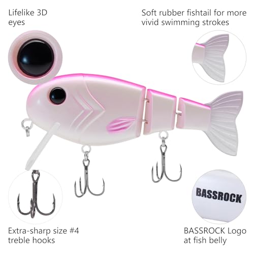 BASSROCK Topwater Fishing Lures for Bass Pike Salmon Floating Swimbait Jointed Crankbait Freshwater Saltwater 4.9in/1.76oz RK1001 - color: Rainbow Trout II, size: 4.9in/1.76oz