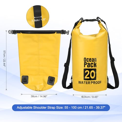 Waterproof Dry Bag, 20L Fit for Women Men Water Proof Bags Lightweight Dry Storage Floating Backpack with Whistle for Travel Backpacking Boating Kayaking Camping (Yellow) - color: Yellow, size: 20L