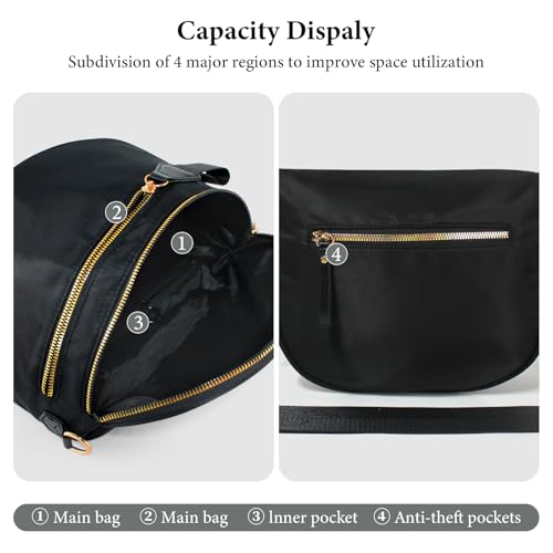 Crossbody Bags for Women, Checkered Bum Bag Crossbody, Spacious Nylon Shoulder Handbag Mom Bag with Pearl Chain (black-pearl chain) - color: black-pearl chain
