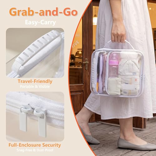 3PCS Travel Essentials for Toiletries with Handles, 1.2MM Thick Clear Hard Shell Zipper Case, Durable Makeup Bag for Cosmetics, Puzzles and Snacks, Clear Travel Bag for Diaper Bag Organizer - color: White, size: Handle LMS