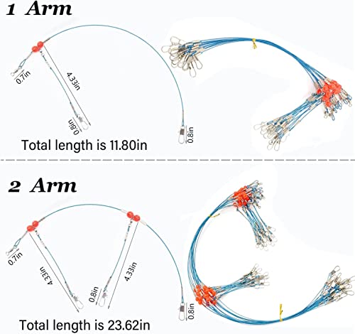 YOTO Fishing Leaders,Stainless Steel Tackle Rig with Tackle Lure Swivels Snaps, Saltwater rig Wire Leader Fishing Leader Wire Bottom rigs for Saltwater - color: Blue Fishing Leaders, style: 2arm-12pcs