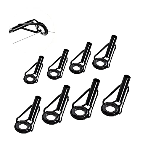 8 Pcs Fishing Rod Tip Repair Kit, Rod Tips Replacement Kit, Mirco Stainless Steel Ceramic Guides Ring, Black Wear Resistant Guide Replacement Small Kit (Small