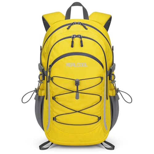 RealCool 20L Lightweight Hiking Backpack, Waterproof Daypack for Camping | 210D tear-resistant nylon, breathable shoulder and back panel, Multi-Compartment,hydration system,reflective strip,bungee net - color: Yellow, size: 20L