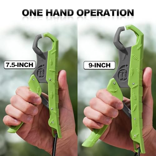 SNAIL TRAIL 7.5''/9'' Floating Fish Gripper, Fishing Grabber, Catfish Mouth Pliers, Caught Bass Holder, Digital Scale Hook Clamp, Saltwater Lip Grip Tool with Lanyard, Gifts for Men, Green-Gray - color: Green-gray, size: 7.5"