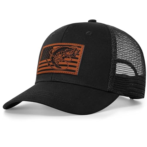 Fishing Gifts for Men - Snapback & Trucker Hats - American Flag Outdoor Fishing Hat - color: 01.black(bassflag)