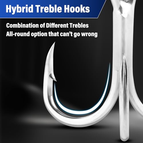 Dr.Fish 30 Pack Hybrid Fishing Treble Hooks 2X Strong, #14-#3/0, Triple Hooks High Carbon Steel Hollow Point, Replacement Hard Lures Crankbait Freshwater Saltwater - size: #14-30 Pack