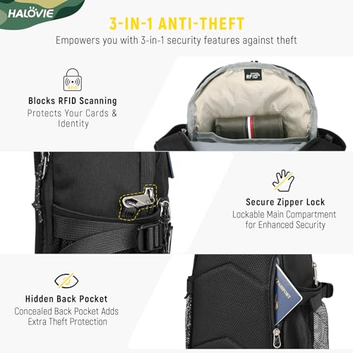 HALOVIE Crossbody Sling Bag Anti Theft RFID Sling Backpack Lightweight Travel Hiking EDC Tactical Chest Shoulder Pack Gift for Men - color: Black