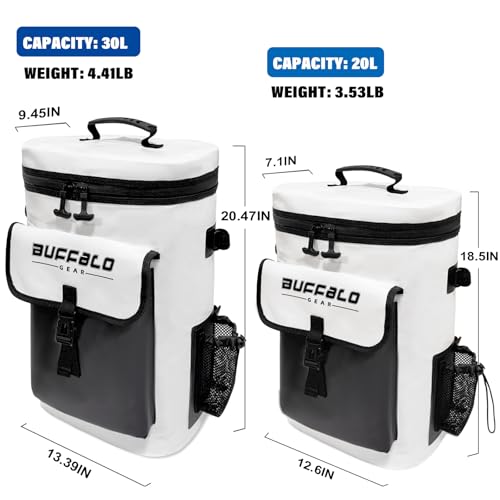 Buffalo Gear Fish Cooler Backpack 32Qt Waterproof Fishing Backpack Cooler Portable Fish Bag, Keep Ice Cold More Than 24 Hours - color: White-22qt