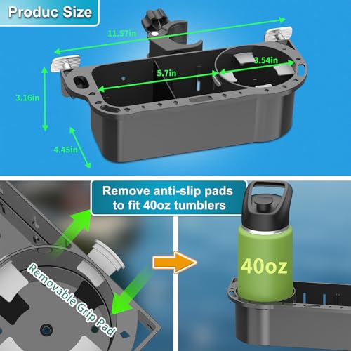 Boat Caddy Organizer, 3-in-1 Mount (Screw/Fishing Boat Track/Clamp-On), Removable Divider Card & Anti-Slip Pad, Fits 40oz Tumbler, for Boat Kayak Tree Stand Bicycle Walker Wheelchair - color: Pack Of 1