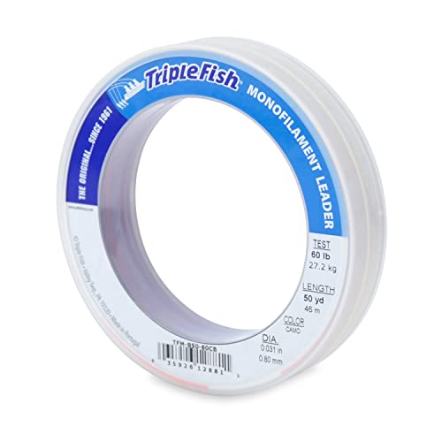 Triple Fish Monofilament Fishing Leader - Clear, Camo Strong Tough Leader Material for Big Game Fishing, Up to 400lb Test - color: Camo, style: 60 Lb Test, 0.80 Mm Dia, 50 Yd