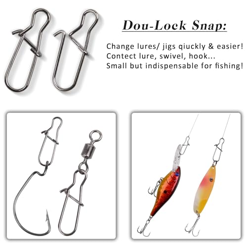 Stainless Steel Duo Lock Snap Clip Kit 100pcs/300pcs Fishing Swivel Lure Snaps High Strength Quick Change Fish Snap Clips Fishing Gear Hooked Snaps for Saltwater Freshwater