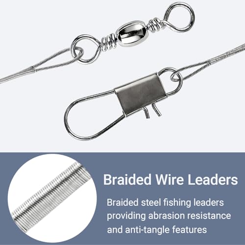 AMYSPORTS High Strength Fishing Leaders Rig Heavy Duty Fishing Leader Saltwater Line Stainless Wire Leaders Steel White Nickel 60pcs