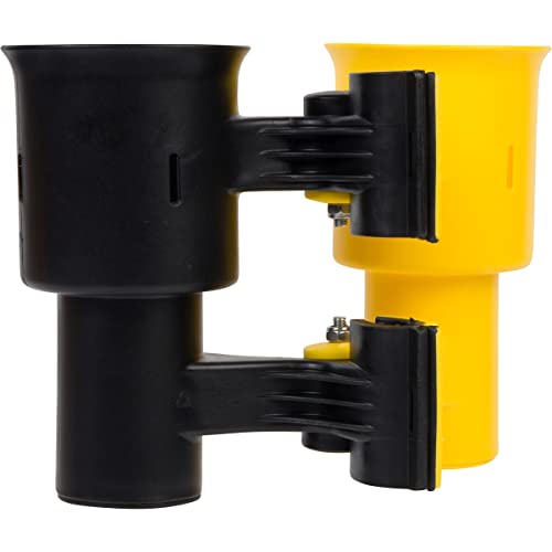 ROBOCUP, (Yellow & Black), Patented Clamp On Boat Cup Holder |Multifunction Dual Drink Caddy for Fishing Poles, Tools, Net, Gaff |Portable Storage for Boating, Beach, Umbrellas, Golf Carts, Strollers - color: Yellow & Black, size: Standard Spring