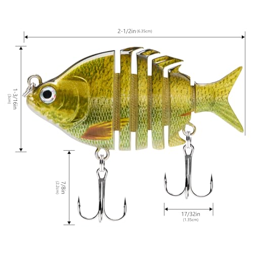 Bassdash SwimPanfish 2.5”/0.34oz Hard Bluegill Swimbaits Multi Jointed Topwater Trout Bass Fishing Crank Lure,Pack of 4 - color: GBPG