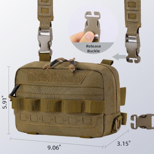 Outdoor Chest Bag for Men, Water-Resistant Fishing Chest Pack, Tactical Vest for Running, Cycling, Hiking - color: Khaki