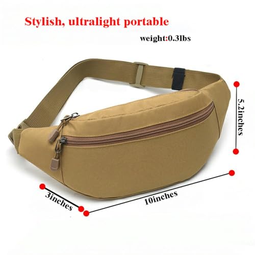 Ultralight Waterproof Fanny Pack for Men Women, Oxford Cloth Sport Waist Bag with 3 Pockets, Durable Adjustable Sling for Running Hiking Travel, 10" x 3" x 5.2" (Khaki) - color: Brown