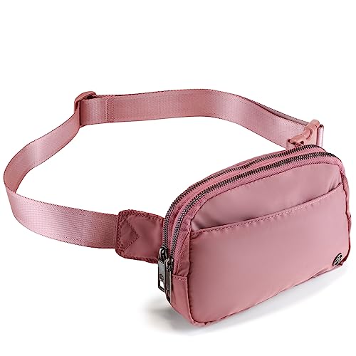 Pander Everywhere Belt Bag for Women, 5 Zipper Pockets Nylon Crossbody Fanny Pack Purse (Dune Pink) - color: Dune Pink