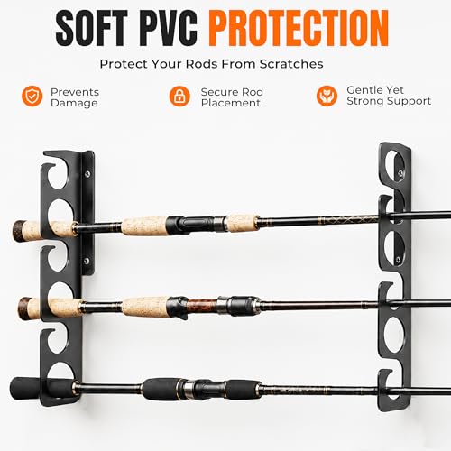 WIPHANY Fishing Rod Racks Wall or Ceiling Fishing Rod/Pole Rack Holder Storage Hook Holds Fishing Rods Wall Mounted for Garage Cabin and Basement - color: Black-Classic Store 12 rods