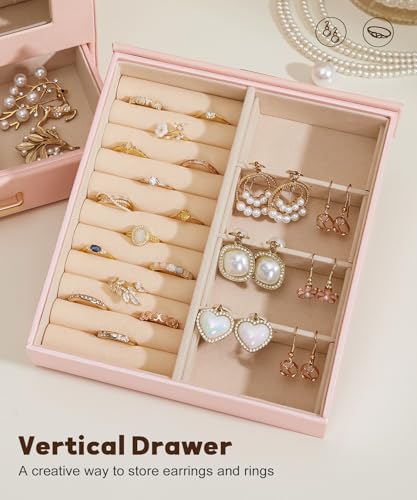 Homde Jewelry Organizer Girls Women Jewelry Box for Necklaces Rings Earrings Gift Bracelets Storage Case (Peach Pink + Gold) - color: Peach Pink + Gold