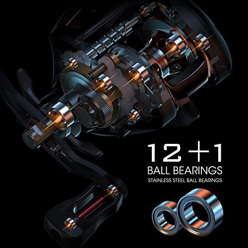 Lixada Fishing Reels, Baitcaster Reel Strong Corrosion Resistance Metal Saltwater Baitcasting Reel with Magnetic Braking System - color: Black-Left handed
