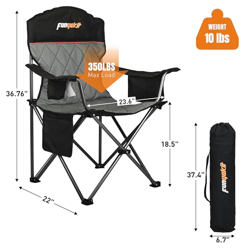 Heavy Duty Fully Padded Camping Chairs 350LBS Capacity Portable Chair Folding Chair with Cooler Bag and Cup Holder for Outdoor,Sports,Beach,Fishing, Hiking, Travel, Picnic, Backyard1PC