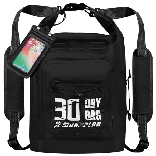 MORXPLOR Dry Bag Waterproof,5L/10L/20L/30L/40L/55L Roll Top Dry Bag Backpack with WaterProof Phone Case for Swim,Kayak - color: Black, size: 30Liter