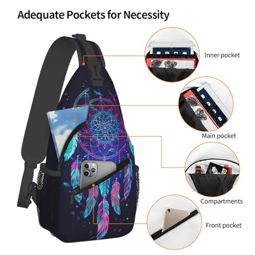 Dream Catcher Sling Backpack Chest Bag Crossbody Shoulder Bag Gym Cycling Travel Hiking Daypack For Men Women - color: Dream Catcher