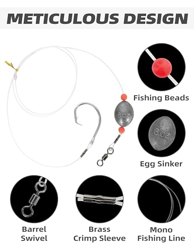 BLUEWING Fishing Grouper Rig Saltwater Fishing Rig with 2/4/6/8oz Egg Sinker Weight, Mono Line and Stainless Steel Circle Hook for Offshore Big Game - size: 4/0-4oz-0.6mm-50lbs