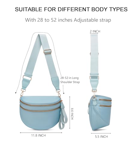 Pure Colour Crossbody Bum Bags for Women Spacious Checkered Cross body Bag Nylon Trendy Fanny Pack for Travel - color: Light Blue