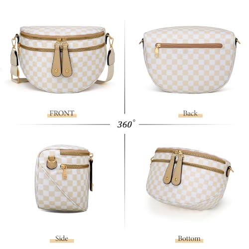 KKXIU Crossbody Sling Bag for Women Trendy Fanny Pack Vegan Leather Chest Bag | Trendy - color: Large-Beige Checkered