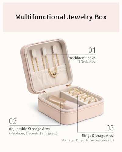 VLANDO Travel Jewelry Case - Valentines Day Gifts - Small Jewelry Travel Organizer Box Travel Essentials Gift for Teen Girl Women - Nude Pink - color: K.Nude Pink