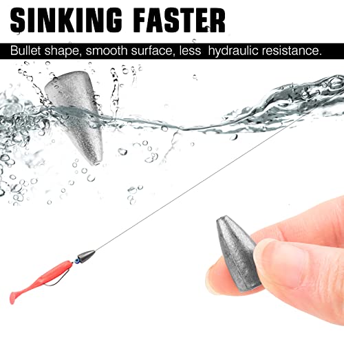 AMYSPORTS Bullet Drop Weights Sinkers Kit Saltwater Removable Fishing Sinkers Tackle Lead Bass Fishing Sinkers Shot Casting Freshwater - size: Size1 (1/14oz.) 50 pcs