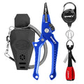 SAMSFX Aluminum Fishing Pliers Hook Remover Braid Line Cutter with Coiled Lanyard, Fly Fishing Knot Tying Tool & Retractors - color: 7'' Split Ring Nose, Sapphire Blue Handle