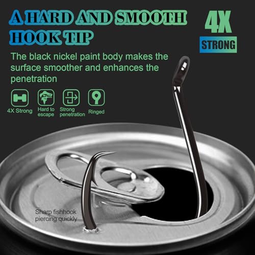 Heavyweight Catfish Hooks/Glow in The Dark Octopus Hooks,50/104pcs, 4X Strong Hooks Size 1-10, Black Nickel/Fluorescent Fishing Hooks for Large Fish, Saltwater Freshwater Use - color: Black nickel, size: 1/0-50pcs