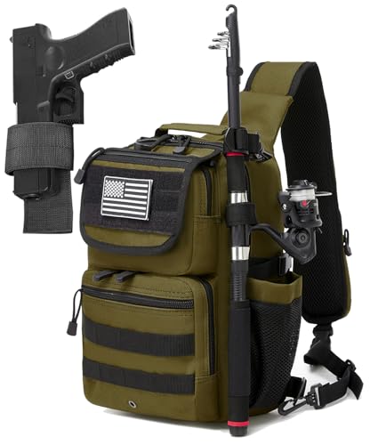 Tactical Sling Tackle Backpack Holster Fishing Crossbody Shoulder Strap Bag 15L Water Bottle Molle Accessories Pouch - color: Green