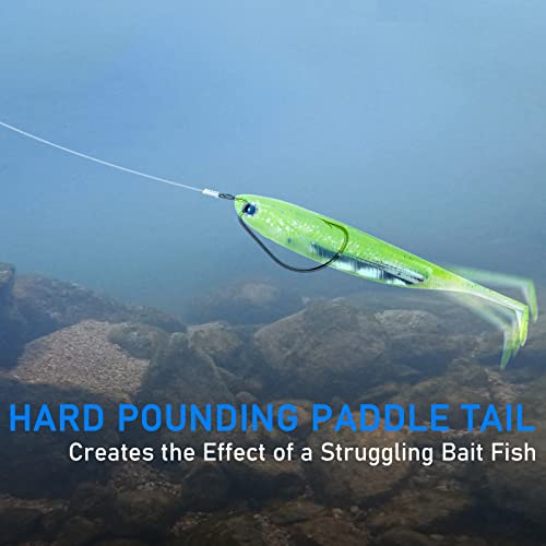 Dr.Fish Paddle Tail Swimbaits, Soft Fishing Lures for Bass Fishing 2.75-4.75 Inches, Freshwater & Saltwater Soft Plastic Baits Swim Shad Bait Minnow Lures Drop Shot - color: Chartreuse, size: 3.93"-5 Pack