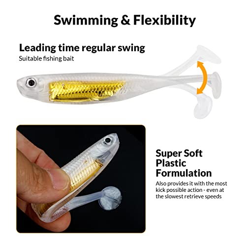 QualyQualy Soft Plastic Swimbait Paddle Tail Shad Lure Soft Bass Shad Bait Minnow Paddle Tail Swim Bait for Bass Trout Walleye Crappie - 2.75in, 3.14in, 3.94in, 5in - color: 11#, size: 2.75in - 6Pcs