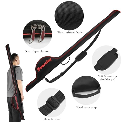Fishing Rod Bag - 63 Inch Rod & Reel Protective Case, Portable Folding Pole Case, Waterproof Tackle Storage & Organizer - color: Black&Red