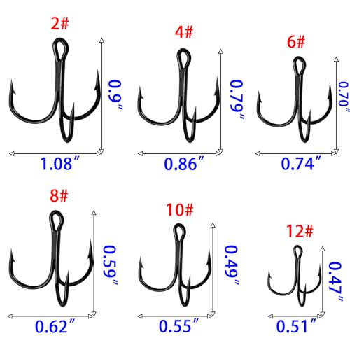 Persei 100pcs Fishing Hook Treble Hooks High Carbon Treble Hooks Super Sharp Solid Size 2 4 6 8 10 12 Triple Barbed Steel Fish Hook - color: Black, size: 8#-100pcs