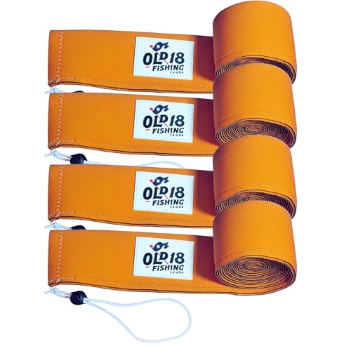 OLD18 Neoprene Fishing Rod Sleeve - Protective Rod Sock for Fishing Poles 6'-8' - Hook-Resistant Fishing Rod Case for Storage & Transport - Helps Keep Rods Afloat (Pack of 4)