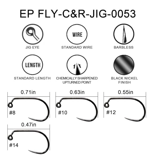 Eupheng Fly Fishing Hooks 100pc Pack Micro Barbed High Carbon Steel Bronze Forged for Dry Flies, Curved Nymphs, Shrimp,Caddis Pupa - color: EP FLY-C&R-JIG-0053, size: #12