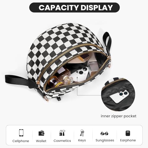 Checkered Crossbody Bum Bags for Women Nylon Checkered Purse Checkerboard Fanny Pack - color: F02-black