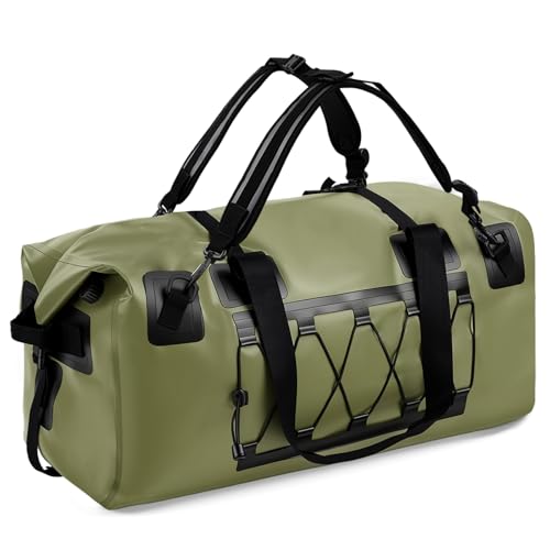 Waterproof Duffel Bag, 70L Large Motorcycle Dry Backpack, Heavy-Duty Roll Top Waterproof Luggage Duffle Bags with Straps & Handles, Waterproof Gear Bag for Kayaking, Rafting, Camping, Motorcycle