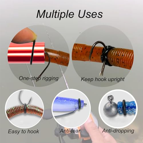 Wacky Rigging Tool, Fishing Bait Rigs, Wacky Rig Ring Tool with 70PCS Worm O-Rings, Wacky Worm Kit for Senko Neko Finesse Stick Soft Baits - color: Red+a fishing lanyard