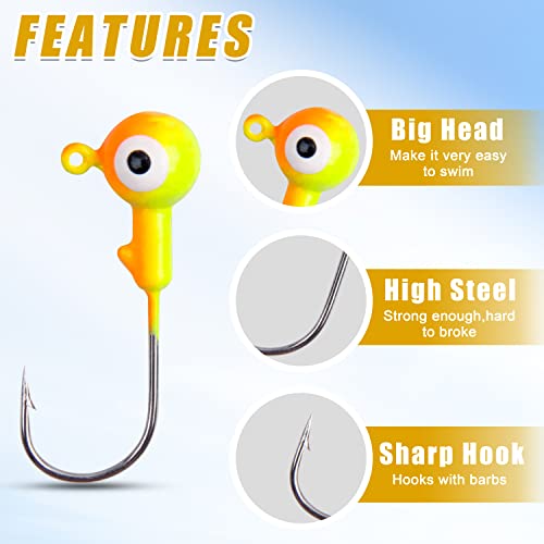 Fishing Jig Head Hooks Kit, Round Ball Crappie Jig Heads Lures Assorted Painted Fishing Lures Jig Heads for Walleye Bass Saltwater Freshwater Fishing 50/69/70pcs - style: 50pcs Kit