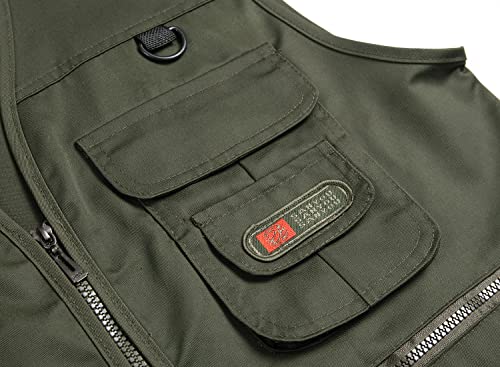 Men’s Fishing Vest Summer Outdoor Work Safari Travel Photo Vest with Multi Pockets - color: Army Green, size: X-Large