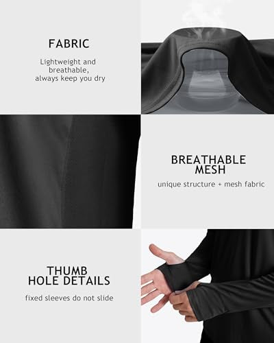 Roadbox Men's UPF 50+ Hooded Fishing Shirts Long Sleeve Sun Protection Hoodie, Hiking Running Swimming Rash Guard with Mask - color: Black, size: X-Large